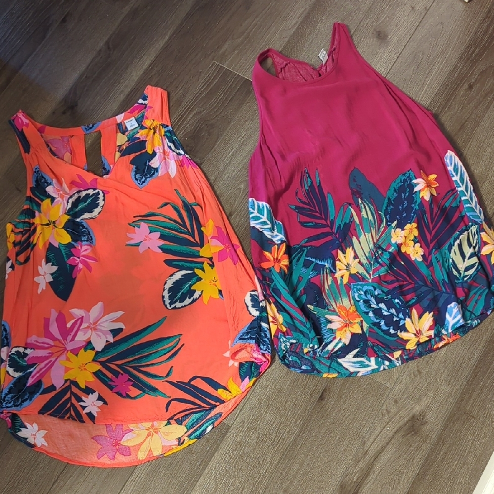 Old Navy Floral Sleeveless Women's Tops - Orange and Pink